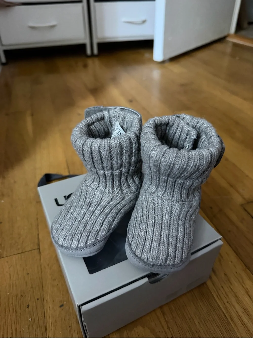UGG Grey Knit Baby Booties - Cozy Ribbed Slip-Ons